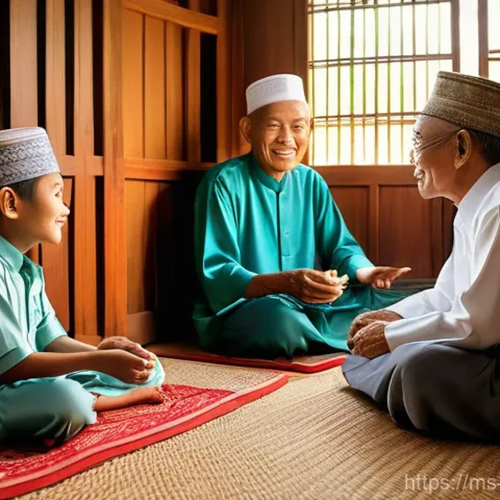 구전지식 기록법을 통한 사회적 변화 - **Prompt:** A heartwarming scene of an elderly Malay grandfather, known as 'Tok Wan,' sitting comfor...