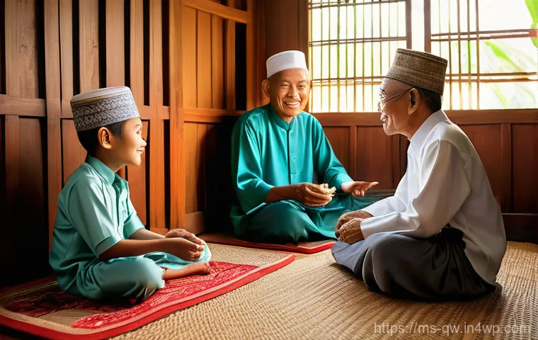 구전지식 기록법을 통한 사회적 변화 - **Prompt:** A heartwarming scene of an elderly Malay grandfather, known as 'Tok Wan,' sitting comfor...