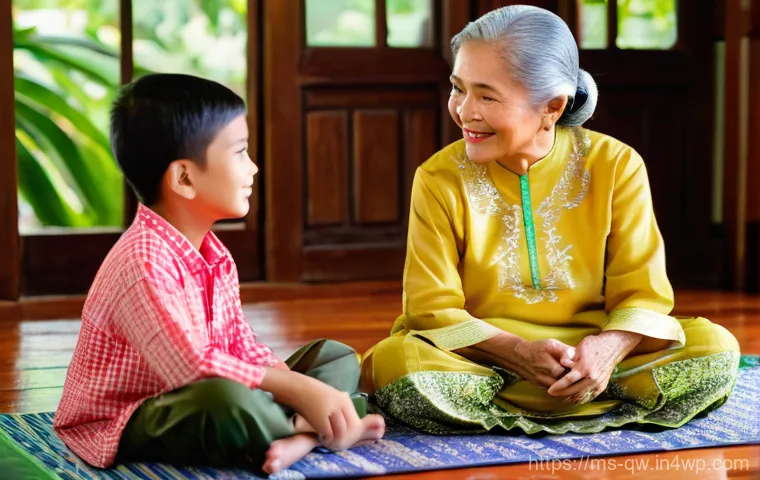 구전지식 기록법의 교육적 가치 - Image Prompt 1: Generational Storytelling in a Traditional Malaysian Home**