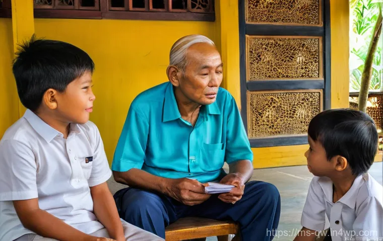구전지식 기록법의 감정 이입 기술 - A serene portrait of an elderly Malaysian grandmother (Nenek) in a traditional wooden kampung house,...