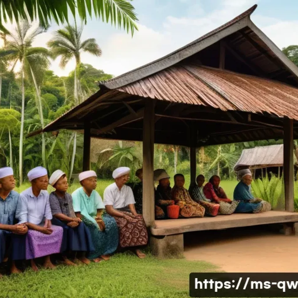 구전지식 기록법에서의 윤리적 문제 - A warm and respectful scene in a traditional Malay village setting, showing a middle-aged Malay stor...