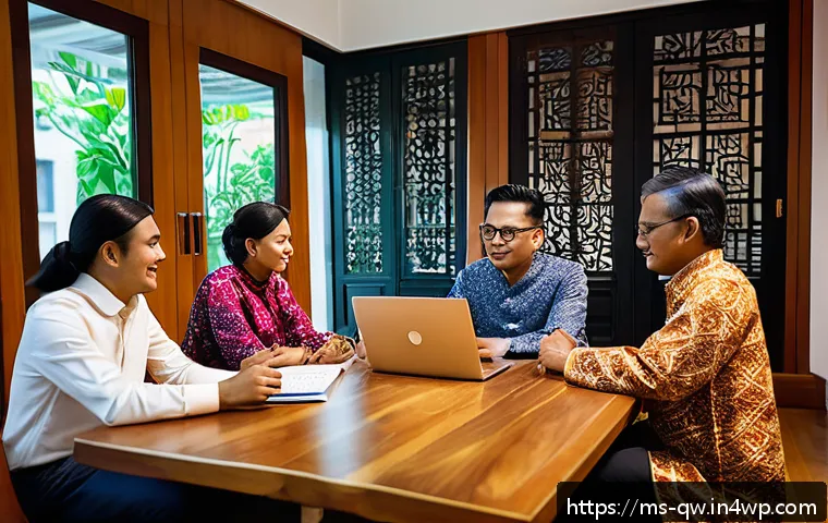 구전지식 기록법의 주제별 카테고리 설정 - A diverse group of Malaysian professionals engaged in an informal discussion around a wooden table i...