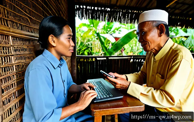 Home 17 구전지식 기록법의 디지털 아카이빙 - Photorealistic documentary scene in a Malaysian kampung home, an elderly Malay storyteller in modest...
